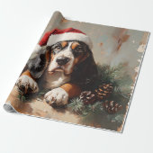 Basset Hound in een Santa Hat olieverfschilderij D Cadeaupapier (Uitgerold)