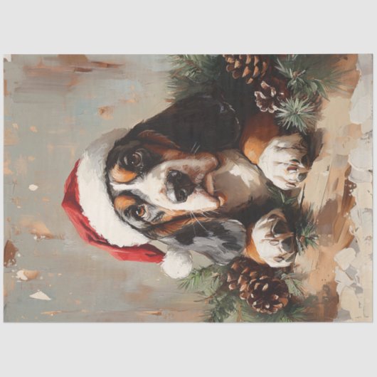 Basset Hound in een Santa Hat olieverfschilderij D Tissuepapier (Voorkant)