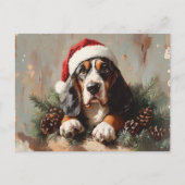 Basset Hound in een schilderij van Santa Hat Oil Briefkaart (Voorkant)