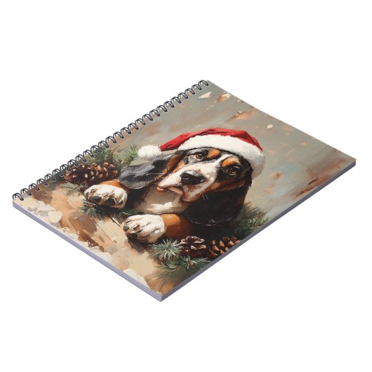 Basset Hound in een schilderij van Santa Hat Oil Notitieboek (Linkerzijde)