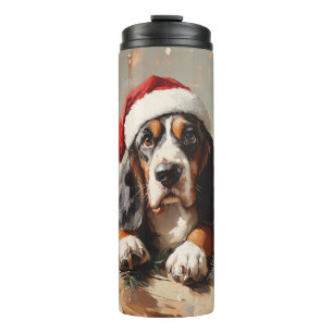 Basset Hound in een schilderij van Santa Hat Oil Thermosbeker