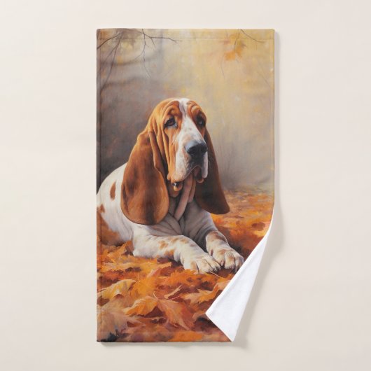 Basset Hound in herfstbladeren Herfst Inspire Bad Handdoek (Handdoek)