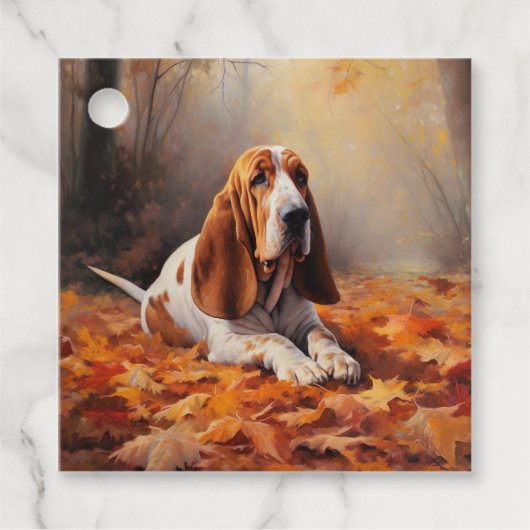 Basset Hound in herfstbladeren Herfst Inspire Bedankjes Labels (Voorkant)