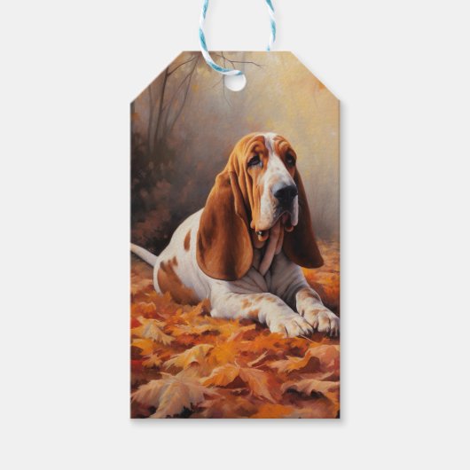 Basset Hound in herfstbladeren Herfst Inspire Cadeaulabel (Voorkant)