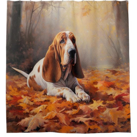 Basset Hound in herfstbladeren Herfst Inspire Douchegordijn (Voorkant)