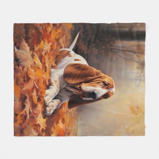 Basset Hound in herfstbladeren Herfst Inspire Fleece Deken (Voorkant (Horizontaal))