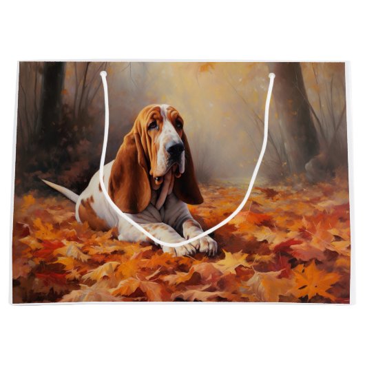 Basset Hound in herfstbladeren Herfst Inspire Groot Cadeauzakje (Voorkant)