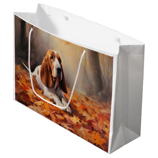 Basset Hound in herfstbladeren Herfst Inspire Groot Cadeauzakje (Voorkant Gekanteld)
