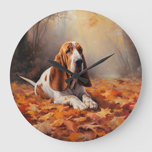 Basset Hound in herfstbladeren Herfst Inspire Grote Klok (Voorkant)
