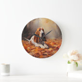 Basset Hound in herfstbladeren Herfst Inspire Grote Klok (Huis)