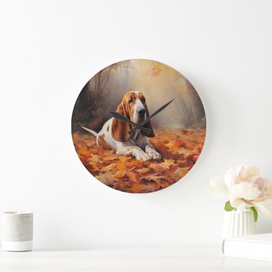 Basset Hound in herfstbladeren Herfst Inspire Grote Klok (Huis)