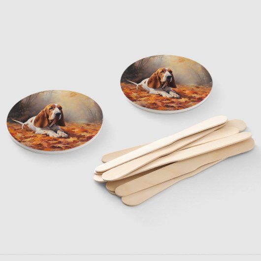 Basset Hound in herfstbladeren Herfst Inspire Handwaaier (Niet-gemonteerd)