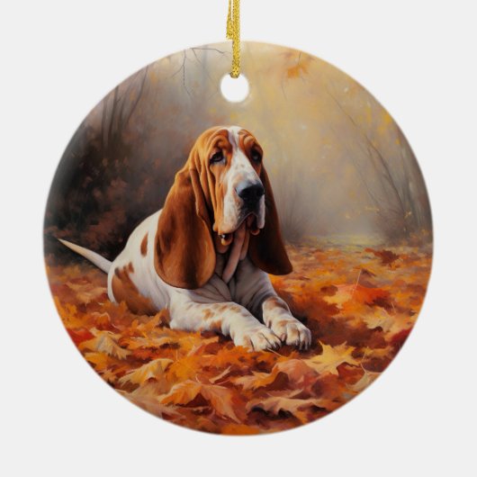 Basset Hound in herfstbladeren Herfst Inspire Keramisch Ornament (Achterkant)