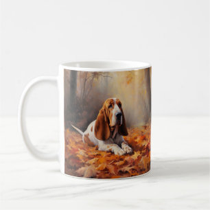 Basset Hound in herfstbladeren Herfst Inspire Koffiemok