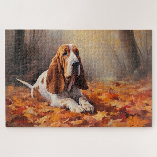 Basset Hound in herfstbladeren Herfst Inspire Legpuzzel (Horizontaal)