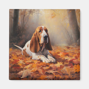 Basset Hound in herfstbladeren Herfst Inspire Magneet