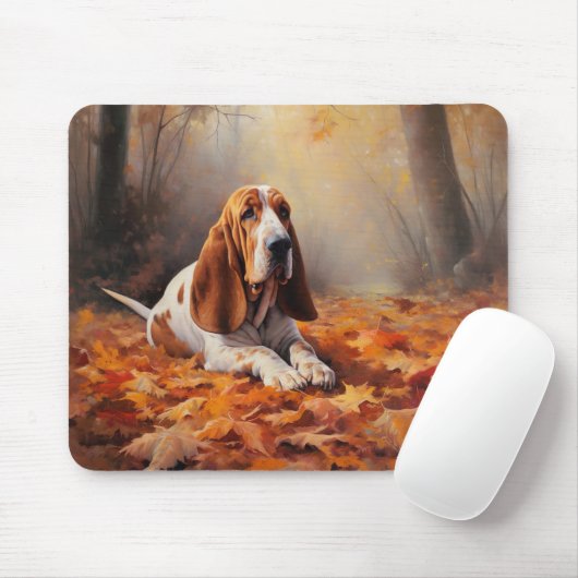 Basset Hound in herfstbladeren Herfst Inspire Muismat (Met muis)