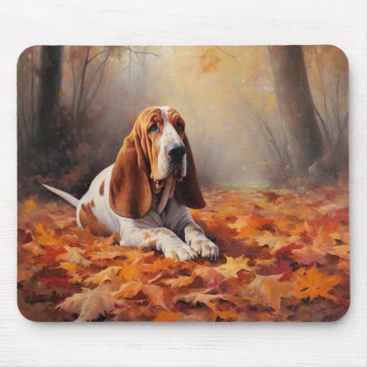 Basset Hound in herfstbladeren Herfst Inspire Muismat (Voorkant)