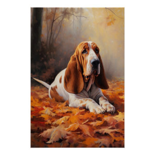 Basset Hound in herfstbladeren Herfst Inspire Perfect Poster