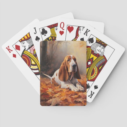 Basset Hound in herfstbladeren Herfst Inspire Pokerkaarten (Achterkant)
