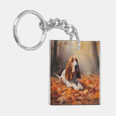 Basset Hound in herfstbladeren Herfst Inspire Sleutelhanger (Voorkant Links)