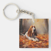 Basset Hound in herfstbladeren Herfst Inspire Sleutelhanger (Voorkant)