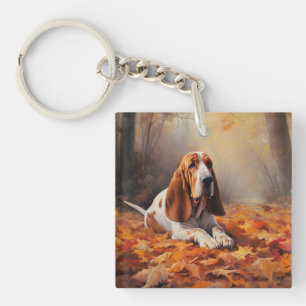 Basset Hound in herfstbladeren Herfst Inspire Sleutelhanger