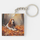 Basset Hound in herfstbladeren Herfst Inspire Sleutelhanger (Achterkant)