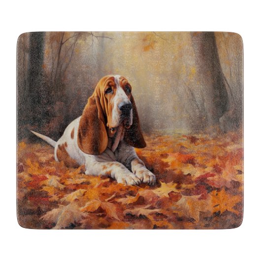 Basset Hound in herfstbladeren Herfst Inspire Snijplank (Voorkant)
