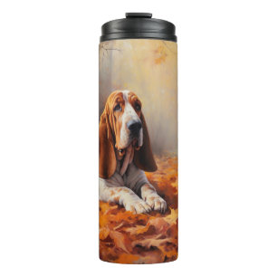 Basset Hound in herfstbladeren Herfst Inspire Thermosbeker