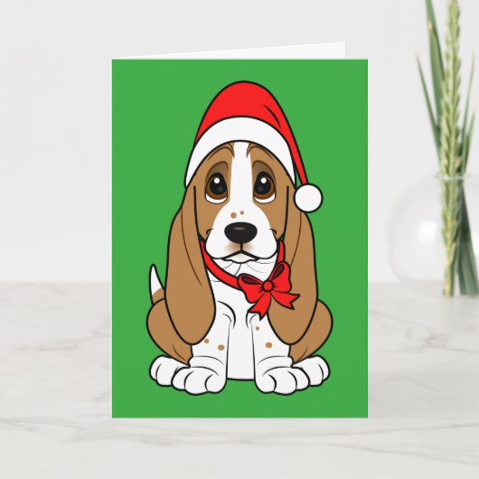 Basset Hound in het Pet van de Kerstman bij Feestdagen Kaart (Voorkant)