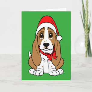 Basset Hound in het Pet van de Kerstman bij Feestdagen Kaart