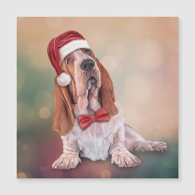 Basset Hound in het rode pet van de kerstman (Voorkant)