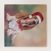Basset Hound in het rode pet van de kerstman Legpuzzel (Horizontaal)
