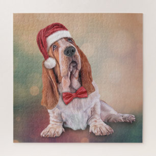 Basset Hound in het rode pet van de kerstman Legpuzzel