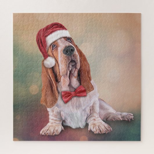 Basset Hound in het rode pet van de kerstman Legpuzzel (Verticaal)