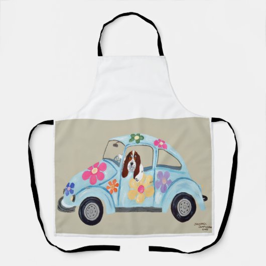 Basset Hound in Hippie-auto All-Over Print Schort (Voorkant)