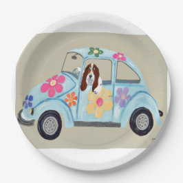 Basset Hound in hippie-auto Papieren Bordje