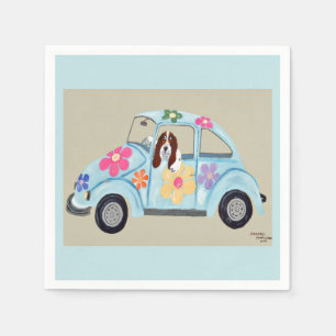 Basset Hound in hippie-auto Servet
