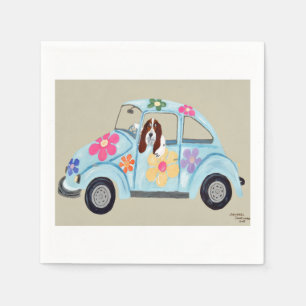 Basset Hound in hippie-auto Servet