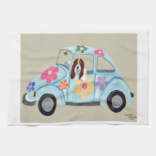 Basset Hound in hippie-auto Theedoek