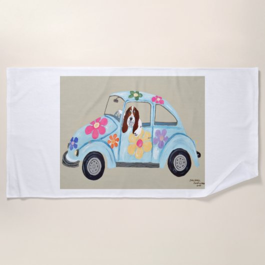 Basset Hound in Hippie Car Strandlaken (Voorkant)