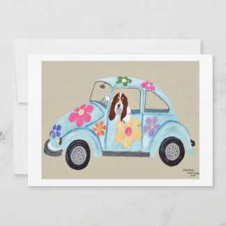 Basset Hound in hippieauto Kaart