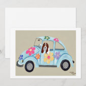 Basset Hound in hippieauto Kaart (Voorkant / Achterkant)