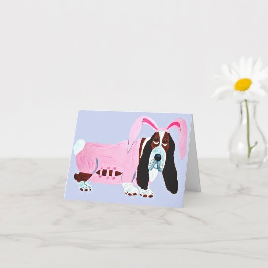 Basset Hound In Pink Bunny Suit Kaart (Kleine Plant)