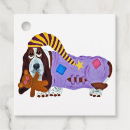 Basset Hound in PJs with teddy bear Bedankjes Labels