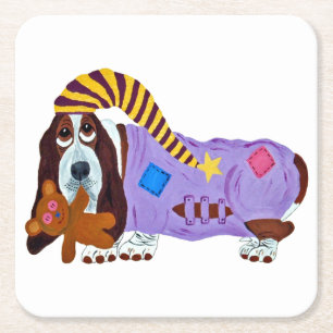 Basset Hound in pyjama met teddybeer Kartonnen Onderzetters