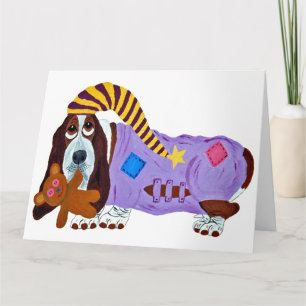 Basset Hound in pyjama's met teddybeer Bedankkaart
