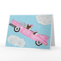 Basset Hound in Roze Cabrio in de lucht Kaart