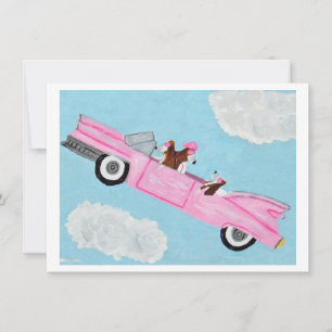 Basset Hound in roze convertible in de lucht kaart